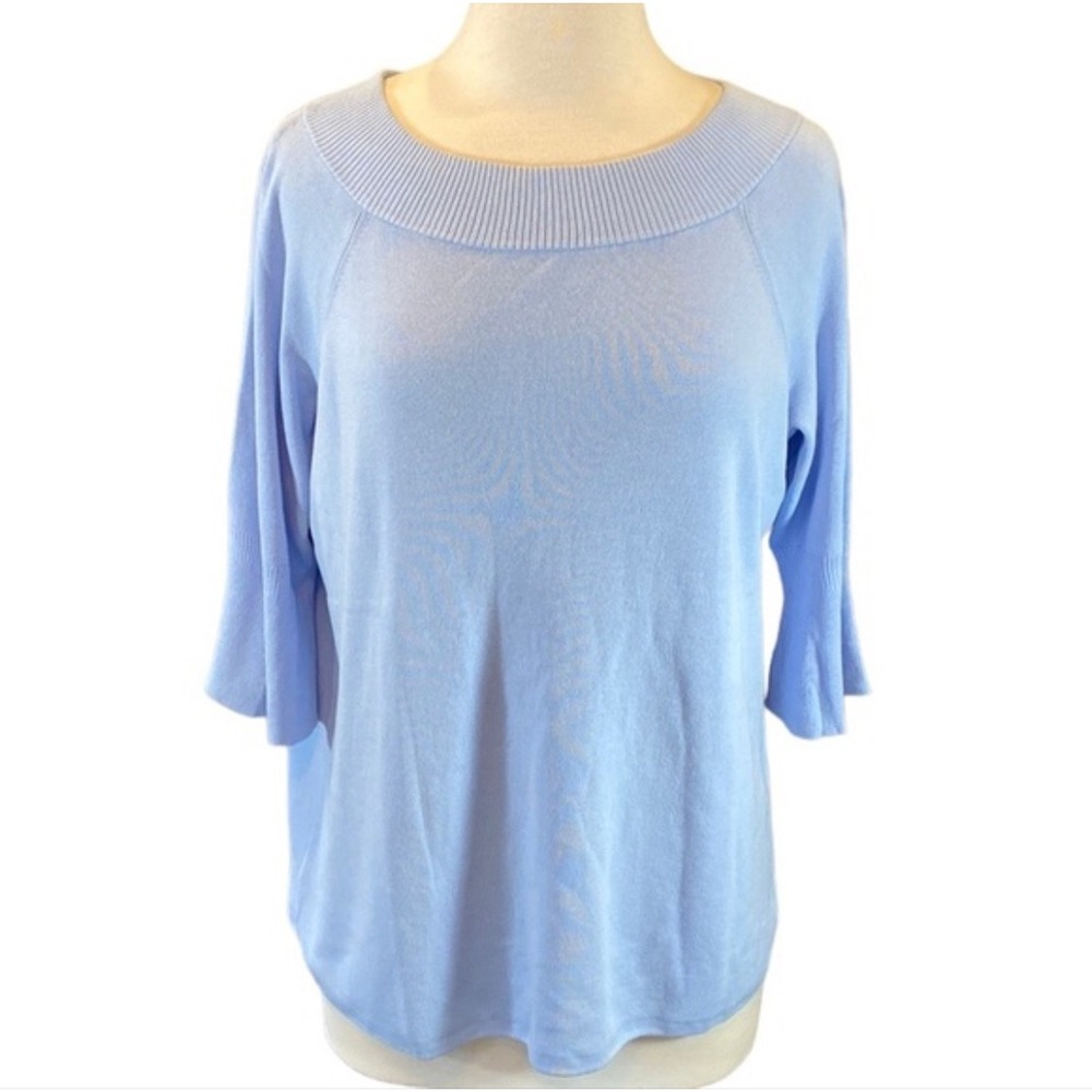 Talbots Woman Light Blue Boat Neck Ribbed Knit Bell Sleeve Sweater Top 2X